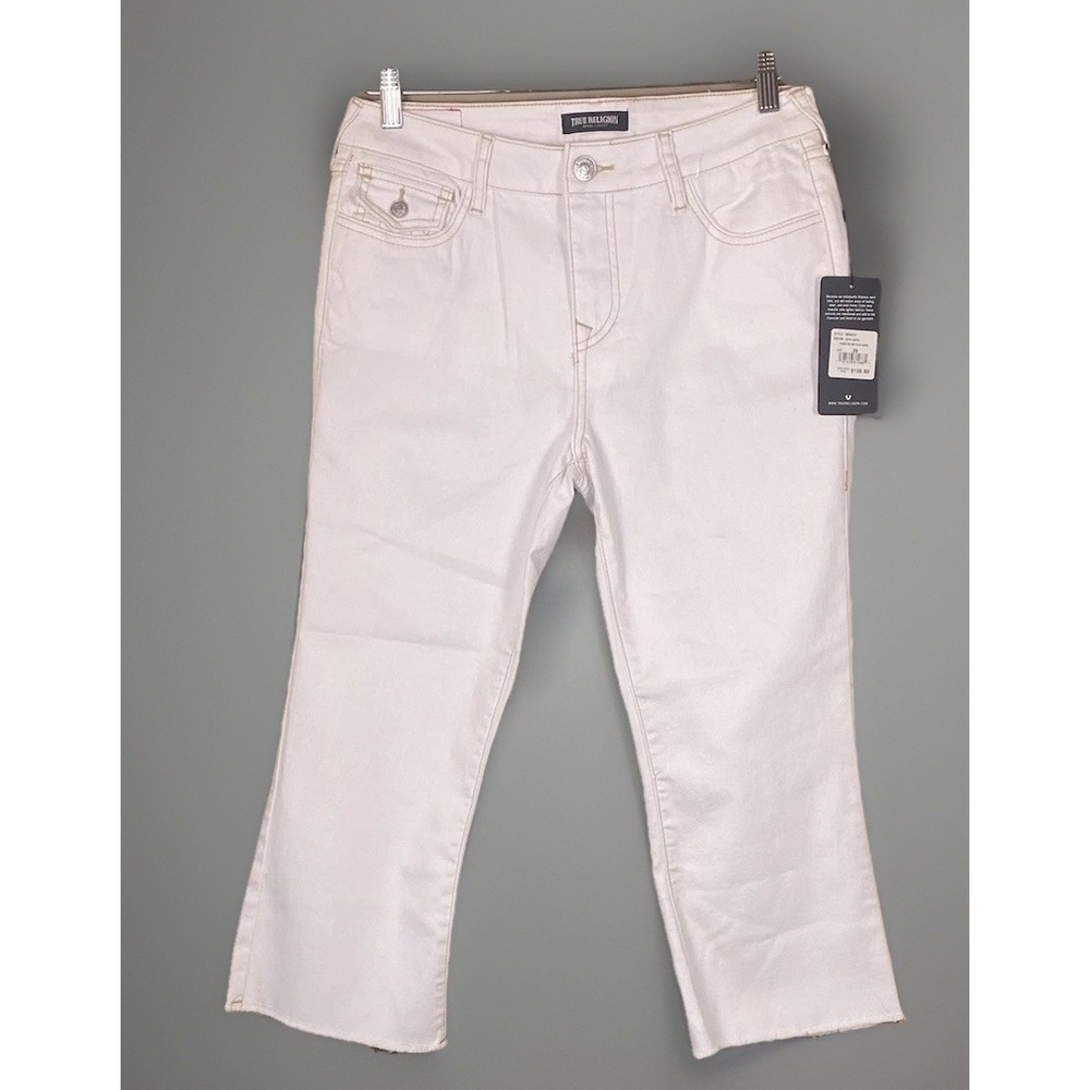 NWT True Religion World Tour‎ Women White Flare Capris 29 StreetWear Stitching